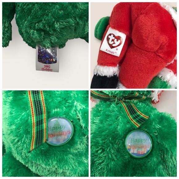 Ty 2 Set Beanie Baby KRINGLE Santa Bear & Holiday Teddy Bear Christmas Plush - Picture 10 of 10